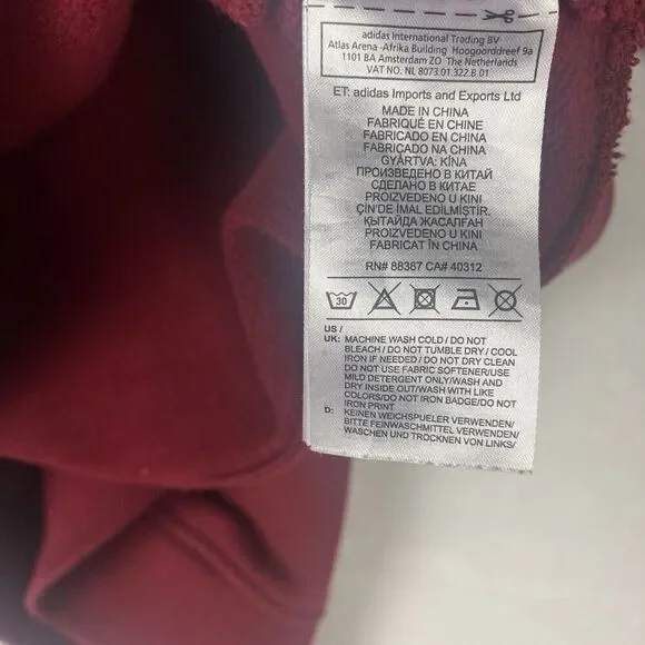 Adidas Sweater Mens Medium Burgundy Red Hoodie Logo Pullover Sweatshirt Casual - Picture 10 of 10